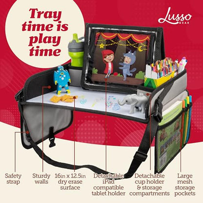 Lusso Gear Lap Tray for Toddler and kids, Table Tray for Travel, Car Seat, Airplane, Desk Essential Accessories and Road Trip Activities (Gray) - color: Gray