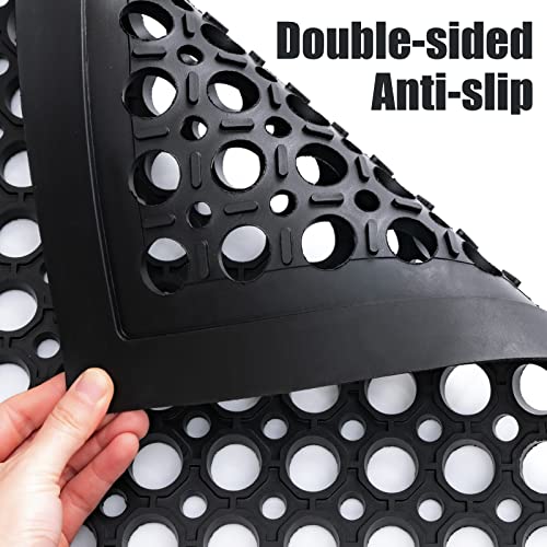 Outdoor Rubber Floor Mats Anti Fatigue Restaurant Kitchen Rubber Drainage Mat Durable No Slip Bar Floor Mats Used for Indoor Outside Wet Area 24" x 36" Black - size: 36"L x 24"W x 0.3"Th