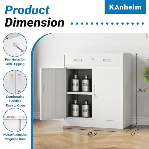 Metal Storage Cabinet, 36" Locking Cabinet with 1 Drawer & Shelves - color: White, size: 36"H×28"W×16"D-1Drawer