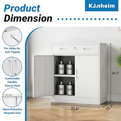 Metal Storage Cabinet, 36" Locking Cabinet with 1 Drawer & Shelves - color: White, size: 36"H×28"W×16"D-1Drawer