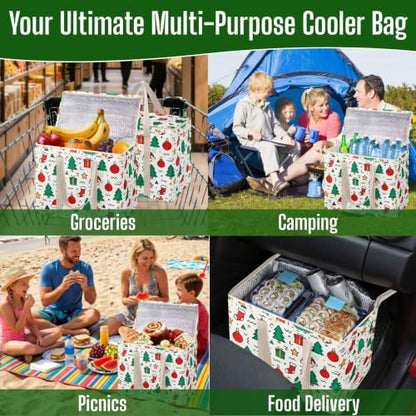 VENO 2 Pack Cooler Bag Insulated Grocery Bags for Food Delivery Heavy Duty - color: Jingle Mix, size: 2 Pack