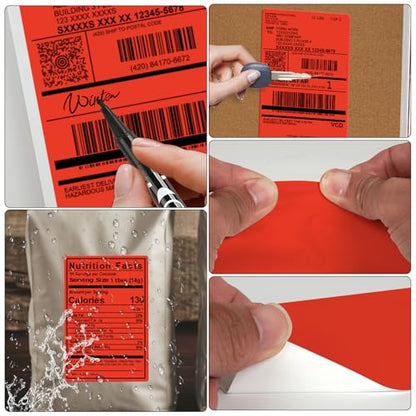Direct Thermal Label Red Vinyl 4 x 6 Inch Printer Sticker 250 PCS - color: Red