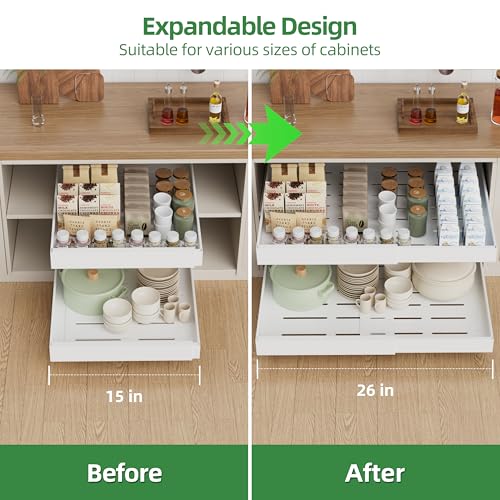 PAKETA 4 Pack Expandable Pull Out Cabinet Organizer,21" Deep - color: White, size: 21"D X 15-26"W (4 Pack)