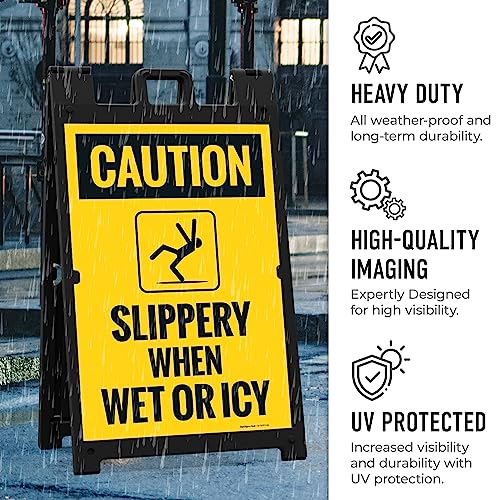 Caution Slippery When Wet Or ICY Sidewalk Sign Kit, (SI-76037) - size: 24x36 Inches, style: A-frame + 2 Panel Kit
