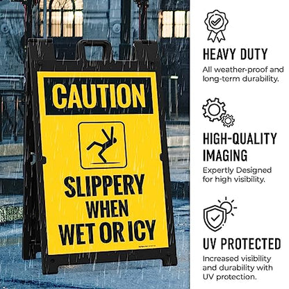 Caution Slippery When Wet Or ICY Sidewalk Sign Kit, (SI-76037) - size: 24x36 Inches, style: A-frame + 2 Panel Kit