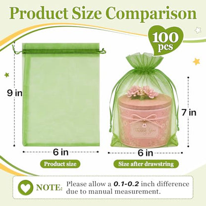 ANZNKU 100PCS Organza Bags 6x9, Green Small Mesh Gift Bags Drawstring Bulk - color: Olive Green