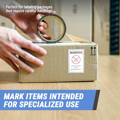 2" x 3" Warning Do Not Open with Sharp Object Stickers – Self-Adhesive Sheet Labels for Packaging, Shipping, and Handling (300 Stickers) - color: Do Not Open With Sharp Object, size: 300 Stickers