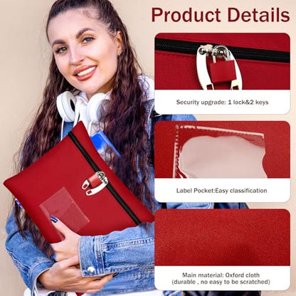 Money Bag with Zipper Lock for Cash, Red, 11.4x8.3in - color: red