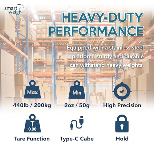 Smart Weigh Heavy-Duty Shipping Scale, 440 lb x 2 oz, Wide Platform, USB-C - color: 440 lbs Extra Wide