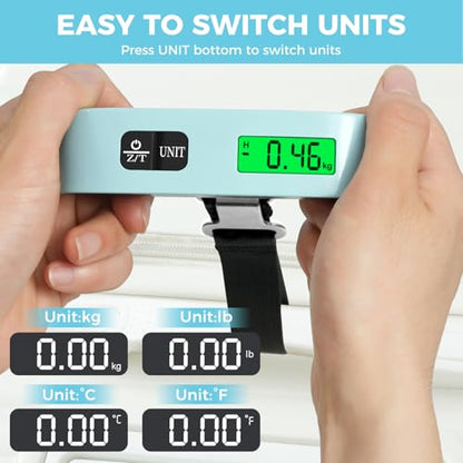 BAGAIL Digital Luggage Scale, 110lbs Hanging Baggage Scale with Backlit LCD Display, Portable Suitcase Weighing Scale, Travel Luggage Weight Scale with Hook, Strong Straps for Travelers - color: Mint