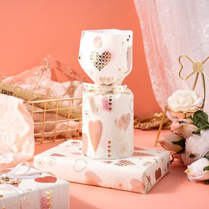 WRAPAHOLIC Foil Valentine's Day Wrapping Paper - Mini Roll - 17 Inch X 16.5 Feet - Gold Foil Love Heart Design with Embossed for Wedding, Anniversary, Birthday, Baby Shower - color: Heart - Gold Foil, size: 17 inch x 16.5 feet