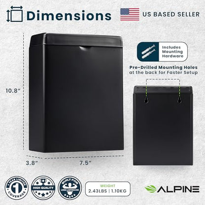 Alpine Sanitary Napkin Receptacle – 2 Pack Wall Mounted Tampon Holder, Feminine Hygiene Trash Can for Bathroom Provides Clean & Odor-Free Restroom in Home, Office & Public Restrooms (Black) - size: 2-Pack
