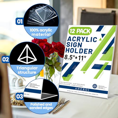 Aheroi Acrylic Sign Holder 8.5x11, Plastic Sign Holder Display Stand 12PCS - color: Vertical Style 2, size: 8.5*11″-12 Pack