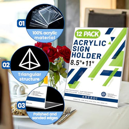 Aheroi Acrylic Sign Holder 8.5x11, Plastic Sign Holder Display Stand 12PCS - color: Vertical Style 2, size: 8.5*11″-12 Pack
