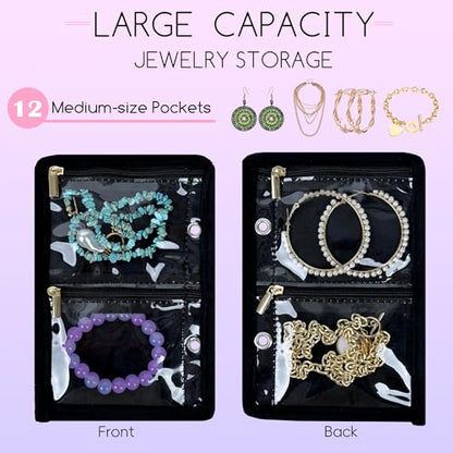 Travel Jewelry Organizer Case,Small Jewelry Bags Jewelry Storage Book Ring Binder with Clear Zipper Velvet Pouch for Traveling (Inner Pages,Black,3 PCS,Medium) - color: Inner Pages,Black,3 PCS,Medium