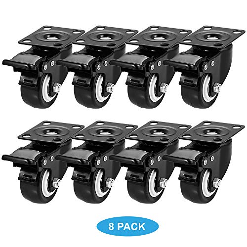 2" Caster Wheels, Heavy Duty Casters with Brake Set of 8 - color: Black, size: 2" 8pack black