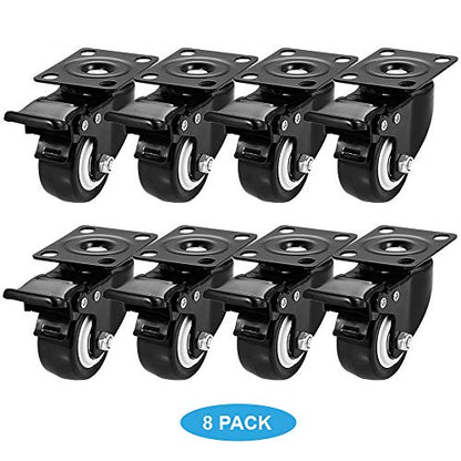 2" Caster Wheels, Heavy Duty Casters with Brake Set of 8 - color: Black, size: 2" 8pack black
