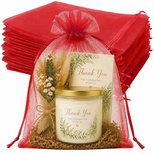 Jexila 50 PCS Red Mesh Organza Gift Bags 6X9 In Christmas Drawstring Pouch - color: Red 6''X9''/50PCS
