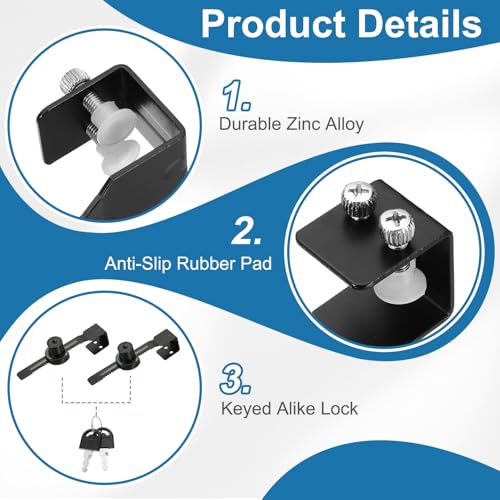 1" Luminous Sliding Glass Door Ratchet Lock Fit 0.39-0.79" Black - color: Black, size: 1 Inch