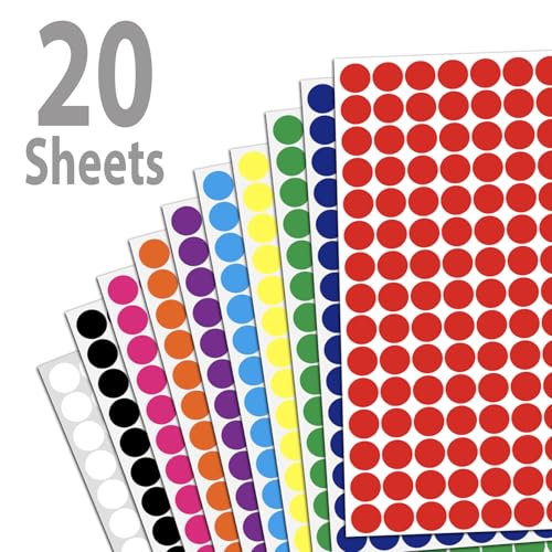 Colored Dot Stickers, 1/2" Round Circle Labels, 10 Color Coding Labels