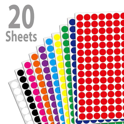 Colored Dot Stickers, 1/2" Round Circle Labels, 10 Color Coding Labels