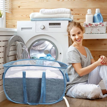 Collapsible Laundry Baskets, Tear Proof Pop Up Laundry Hamper with Dual Handles, Durable Foldable Laundry Basket, Easy to Carry Laundry Hamper for Home, Laundry Room, Bedroom, Dorm, Travel Blue - color: 82L-1x-Blue