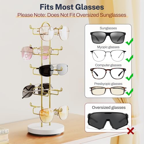 NiHome Rotatable Sunglasses Stand Organizer, Sunglasses Display Rack, Gold - color: Gold