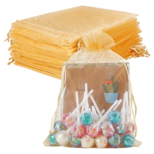 HRX Package 100pcs Mesh Organza Bags 6x9 in for Gift Giving, Large (Gold) - color: Gold