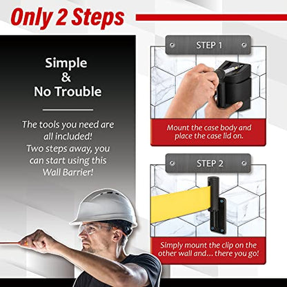 DuraSteel Wall Mount Crowd Control Retractable Belt Barrier - 6.5 Ft Yellow Do NOT Enter Retractables Barrier Belt w/Yellow ABS Casing Crowd Control Barriers Line NOT Stanchions with Retractable Belts - color: Yellow Belt (DO NOT ENTER), size: Guardian 2.