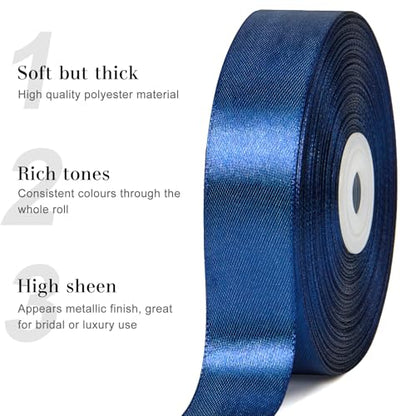 Dark Blue Satin Ribbon, 1 Inch, 50 Yards - color: dark blue