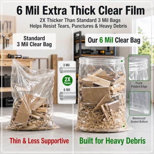 6 Mil Clear Contractor Trash Bags 50/55/60 Gallon Heavy Duty Liners 20 Pack - color: Clear-6 Mil