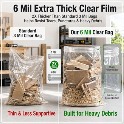 6 Mil Clear Contractor Trash Bags 50/55/60 Gallon Heavy Duty Liners 20 Pack - color: Clear-6 Mil