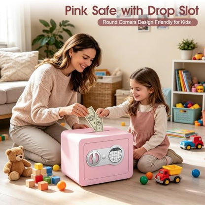 Small Safes for Home Small Safe Box Mini Safe with Coin Slot Personal Safes for Money Cash Documents Kids Safety Box with Digital Keyboard & Sensor Light Caja Fuerte Para Dinero 0.23 Cubic (pink) - color: pink
