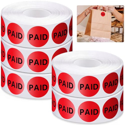 Zhanmai 5Roll 5000 Pcs 1" Paid Stickers Self Adhesive Label Fluorescent Red - color: Red