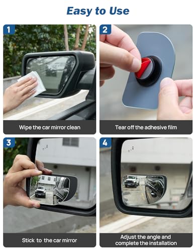 JOYTUTUS XLarge Blind Spot Mirror 2 Pack 3.7‘’×2.5‘’ HD Frameless Convex Glass for Wide Angle View and Safer Lane Changing Compatible with Trucks RVs Easy Stick On & Long Lasting Durability - size: Rounded Rectangle