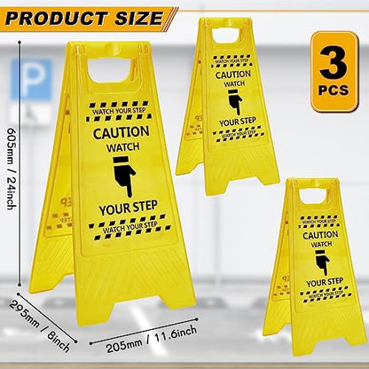 3 Pcs 24" Caution Watch Your Step Sign, Wet Floor Signs, Bright Yellow