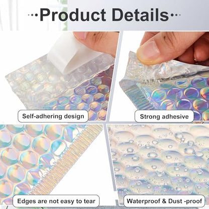 Henoyso 100 Pcs Holographic Bubble Mailer 4 Sizes Adhesive Padded Envelopes - color: Laser