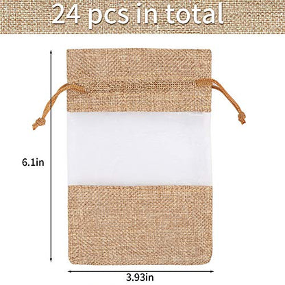 CCINEE 24PCS Burlap Drawstring Gift Bag, Mesh See Through Gift Bags With drawstring 4x6 Inch Organza Treat Pouch for Jewelry Wedding Baby Shower Easter Soap Party Favor - size: 4 x 6 Inch (Pack of 24)