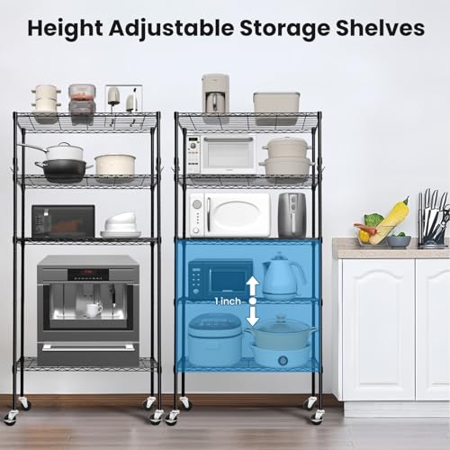 Storage Shelves 75"H Wire Shelving Unit with Wheels 1750LBS Heavy Duty Metal Shelves for Storage Adjustable 5-Tier Garage Storage Rack Kitchen Pantry Shelves Rolling Shelf on Casters, 14"D x36"W x75"H - size: Heavy 5 Tier Shelf