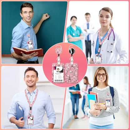 Pink Eiffel Tower ID Badge Holder with Lanyards, Detachable Lanyards for ID Badges, Retractable Badge Reel with Heavy Duty Clip for Nurse Teacher Office Staff Student - color: Pink Eiffel Tower