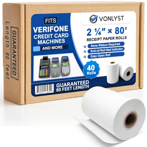 Thermal Receipt Paper Rolls 2 1/4" x 80' (40 Rolls) – Compatible with Verifone, Hypercom, Nurit, Samsung & Sharp Thermal Printers – POS Credit Card Machine Paper, Cash Register Receipt Rolls - size: 40 rolls