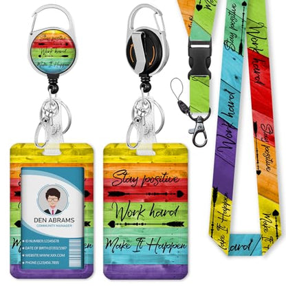 Piefly Lanyard for Id Badges, Teacher Card Holder Retractable Reel Positive - color: Stay Positive-2