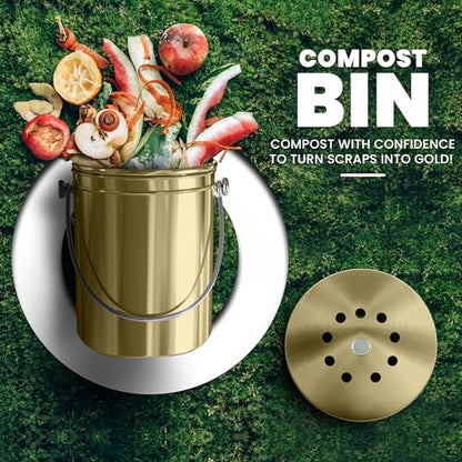 Utopia Kitchen Countertop Compost Bin 1.3 Gallon, Stainless Steel, Gold - color: Gold, size: 1.3 Gallon (Pack of 1)