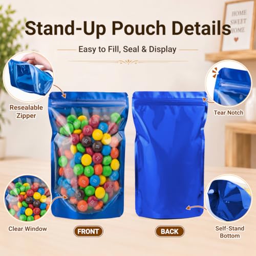 ANZNKU 100PCS Mylar Bags Resealable Small Smell Proof Bags(Blue, 5.5x7.8) - color: Blue, size: 5.5x7.8"