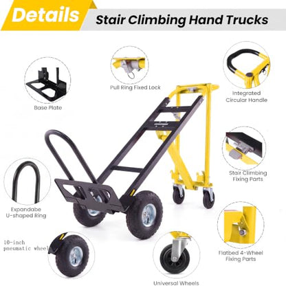 1000 LBS Heavy Duty Steel Hand Truck, 4-in-1 Convertible Dolly Cart - color: Yellow