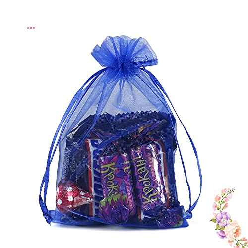 HRX Package Royal Blue Organza Bags 100pcs, 4 x 6 inch Mesh Drawstring Gift Bags Jewelry Pouches Small Sachet for Christmas Candy Party Favor - color: Royal Blue