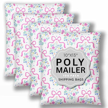 Picksie Mailers - Poly Mailers 10x13 Bulk Floral Polymailers Cute Pink Bows - color: Flower Girl, size: 10x13
