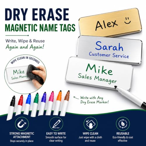 CiLoN 10 Pack DIY Reusable Magnetic Name Badge Holder + Clear Acrylic Cover - color: White, size: 1" x 3"