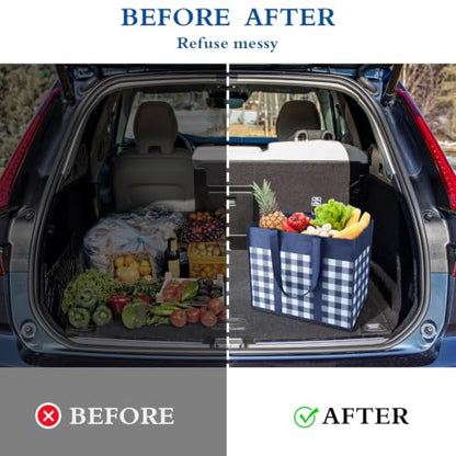 Reusable Grocery Shopping Bags 10 Pack Large Foldable Tote Bags Bulk - color: Plaid: Black,black,cyan,grey,blue