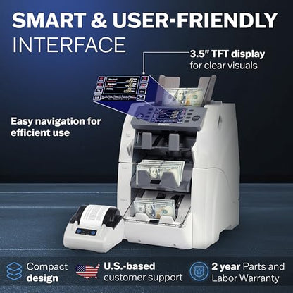 Bank Grade Mixed Denomination Bill Counter and Sorter CR2500 with Printer - Full Spectrum Counterfeit Detection PC Suite 2 Year Warranty (CR2500) - size: CR2500